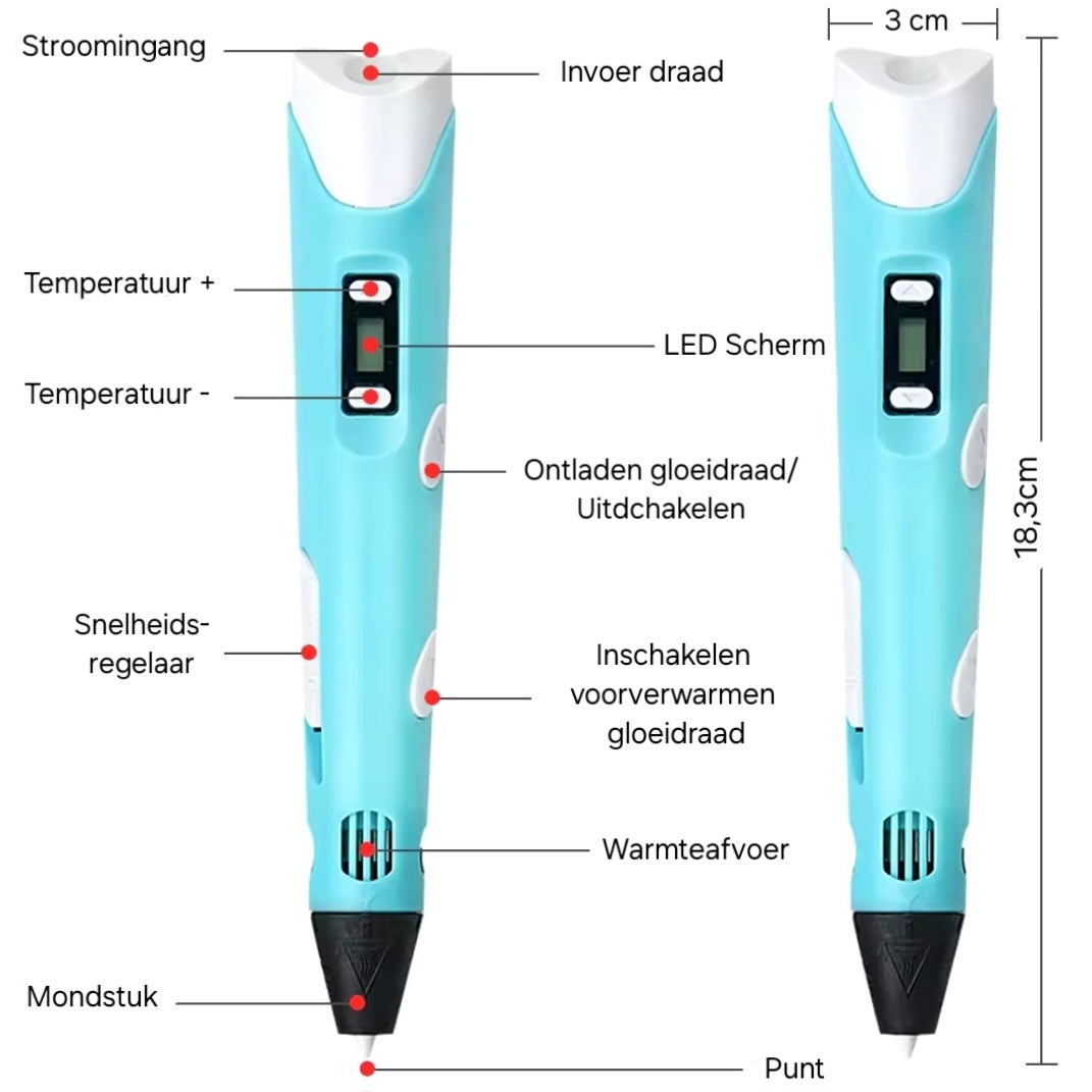 3D Pen Starterspakket - Inclusief 50M Filament div.kleuren