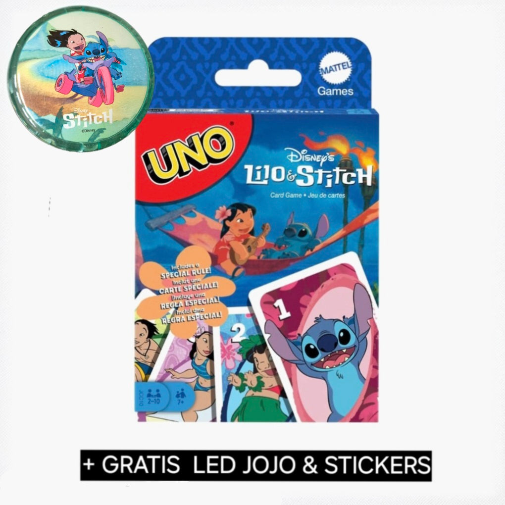 Mattel: Lilo & Stitch UNO - Kaartspel + JOJO verlichting + stickers