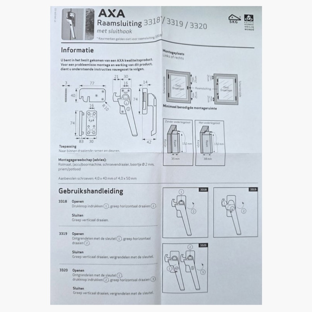 AXA 3319-81-91/GE veiligheids Raamsluiting F1 Linksdraaiend
