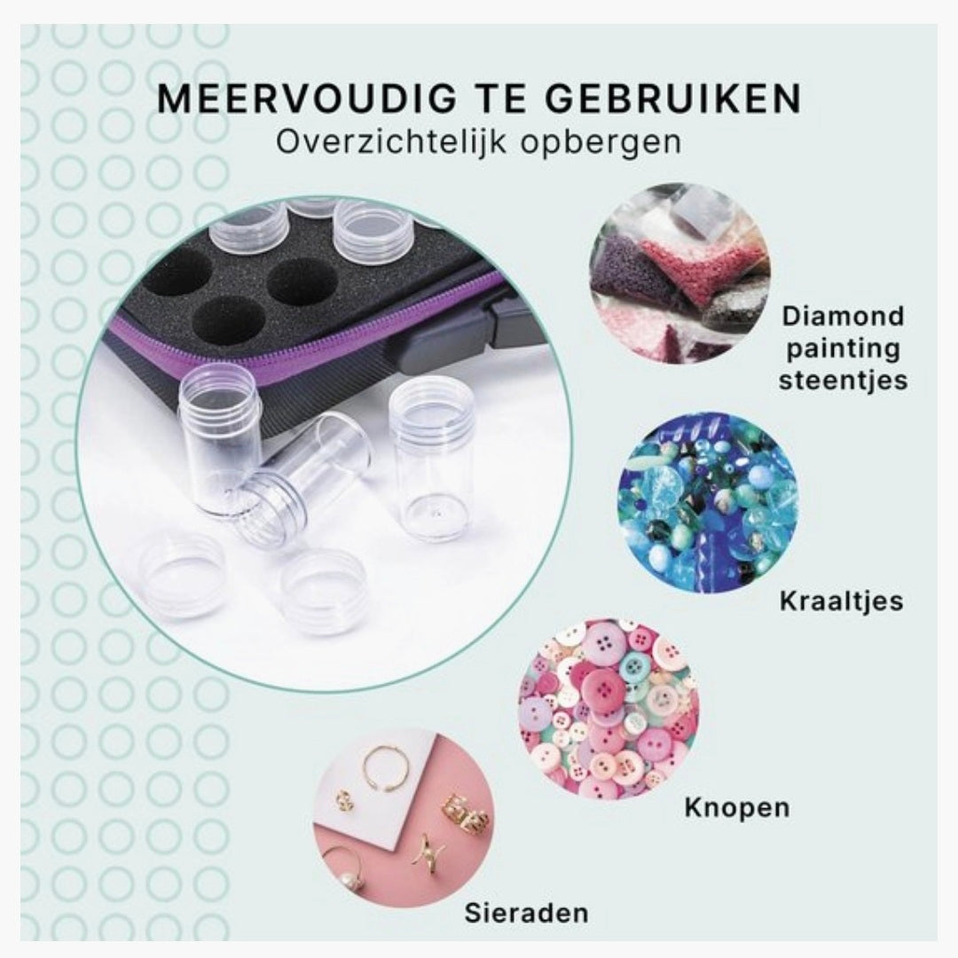 Opbergkoffer + 60 potjes - Zwart/Paars