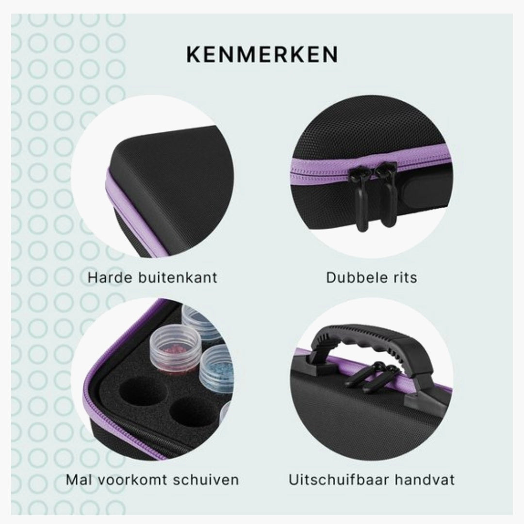 Opbergkoffer + 60 potjes - Zwart/Paars