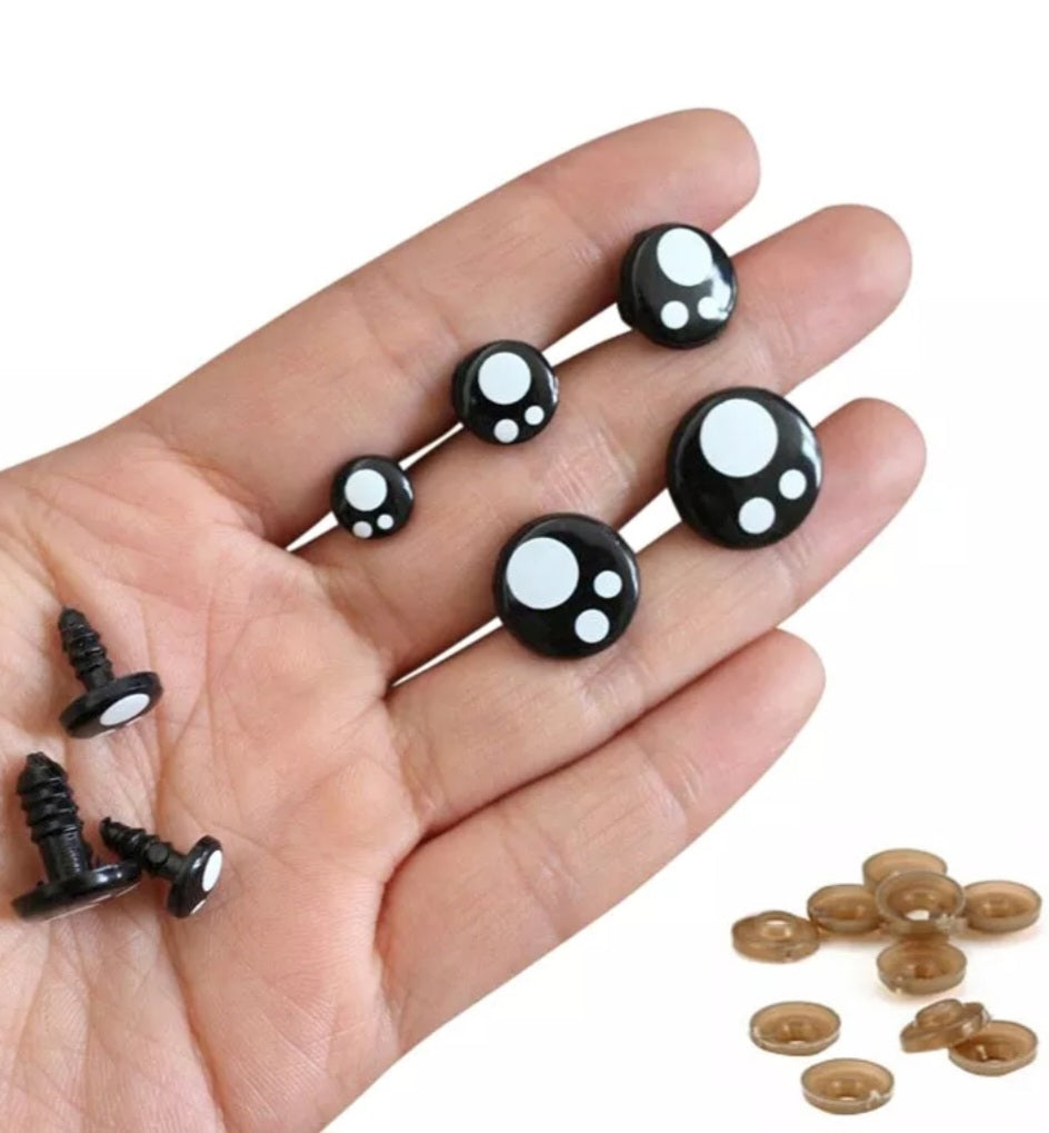 Veiligheidsoogjes zwart wit - diverse afmetingen