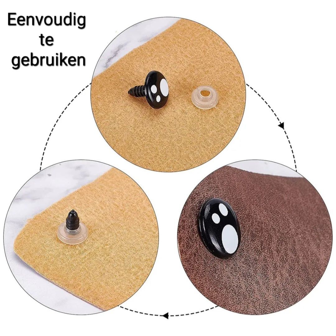 Veiligheidsoogjes zwart wit - diverse afmetingen