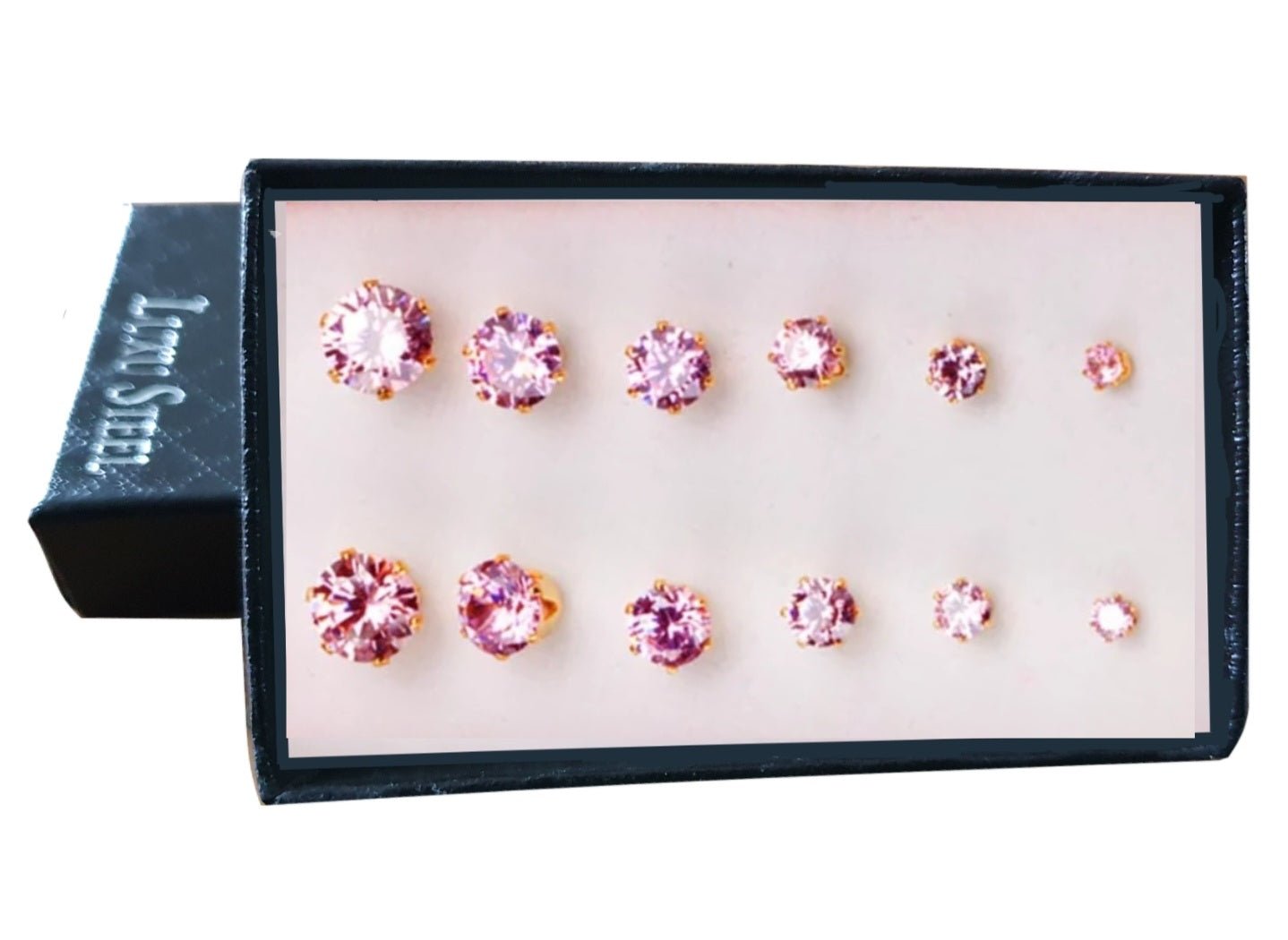 Luxe doosje ▪︎ oorbellen ▪︎ 6- delig ▪︎ strass ROZE - Multiplaza