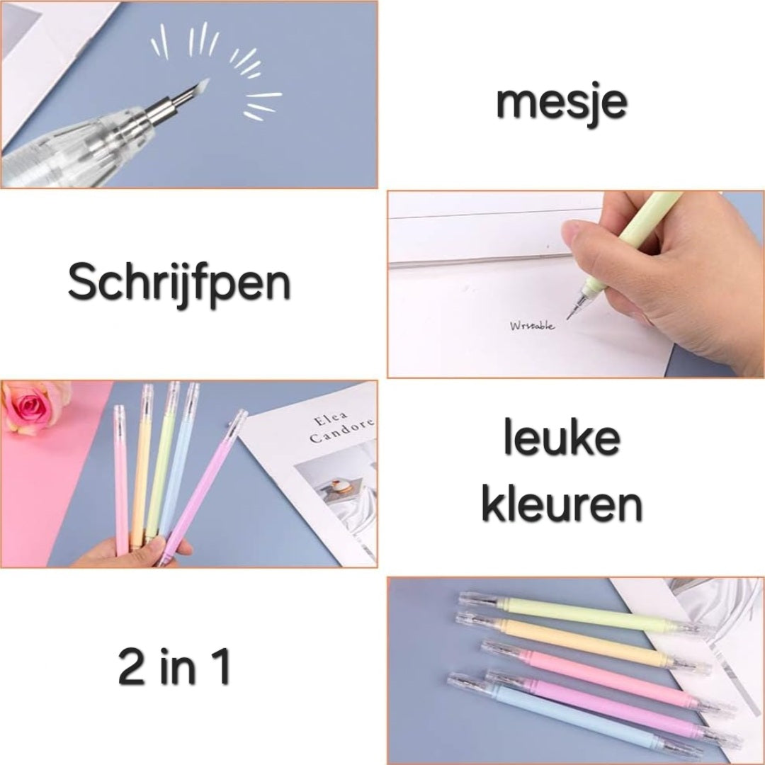 Pen met snijmesje 2in1 div. kleuren