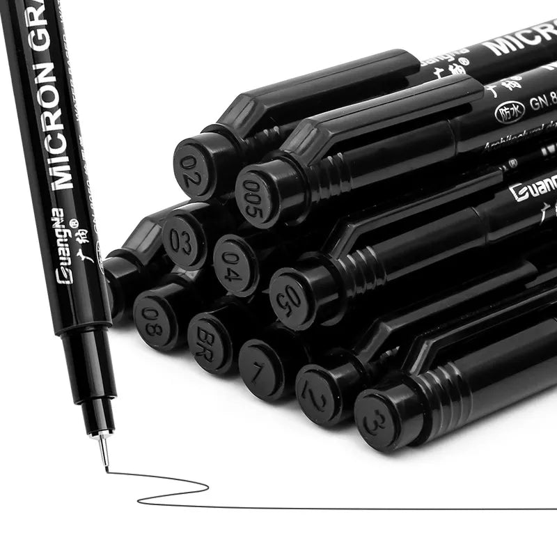 12 Delige Zwarte fineliners pennen set