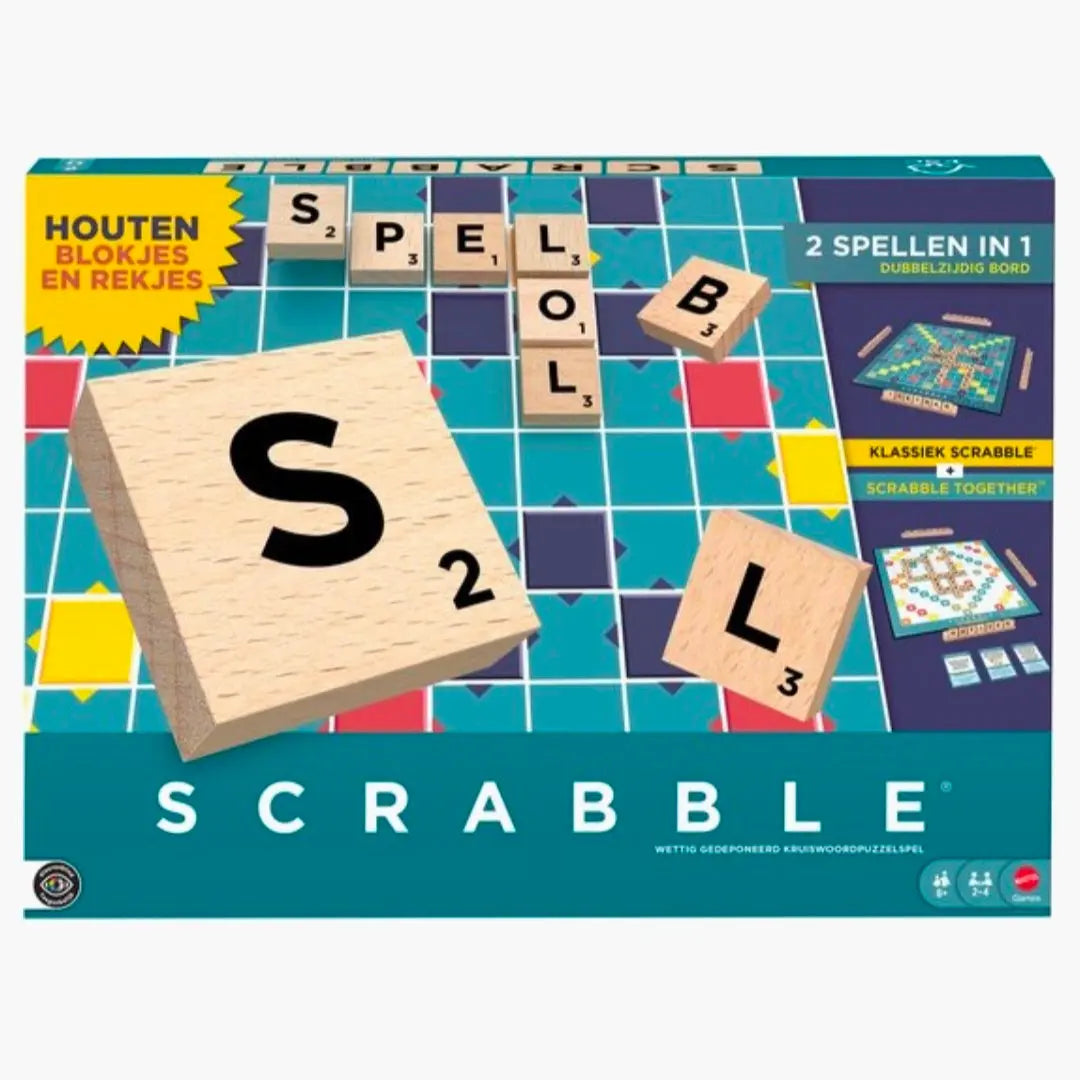Mattel: Scrabble 2 in 1 - Met Houten Blokjes (NL)  -  Multiplaza