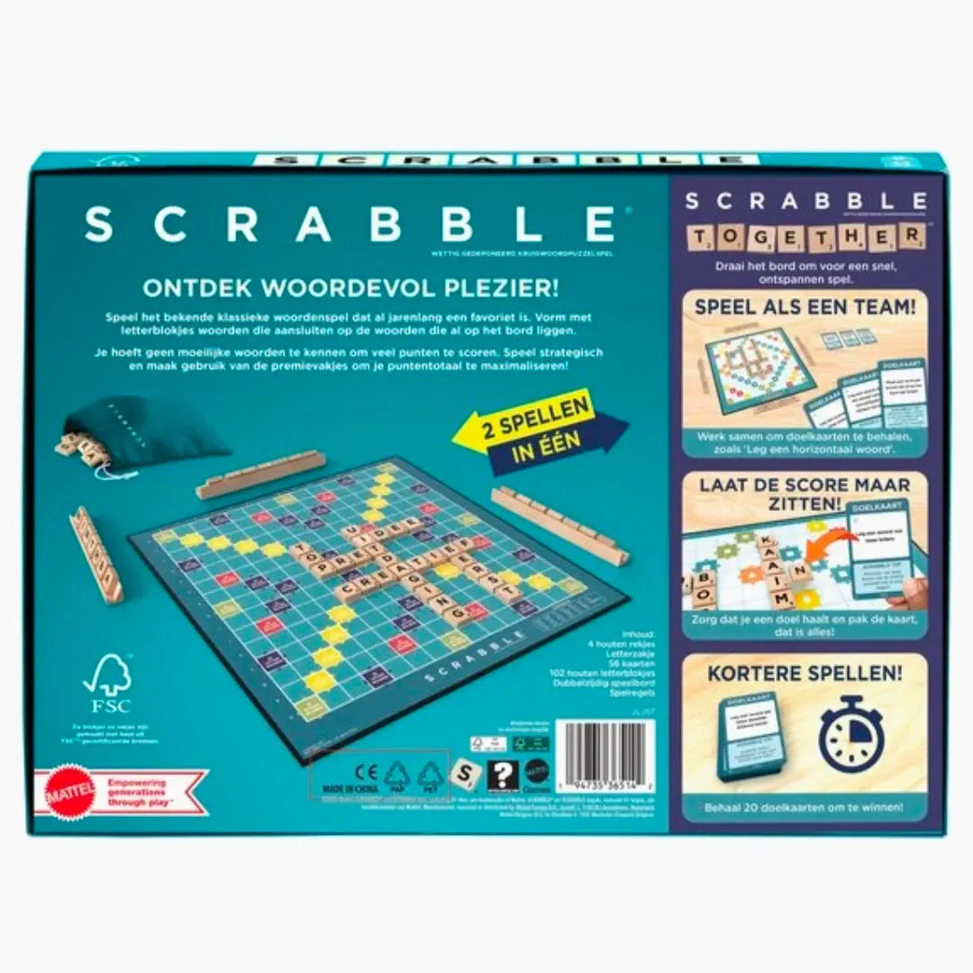 Mattel: Scrabble 2 in 1 - Met Houten Blokjes (NL)  -  Multiplaza