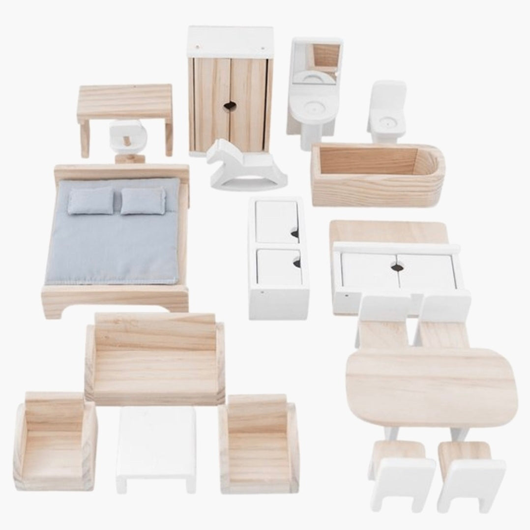Pinolino: Poppenhuis naturel houten Meubels - 20-Delig
