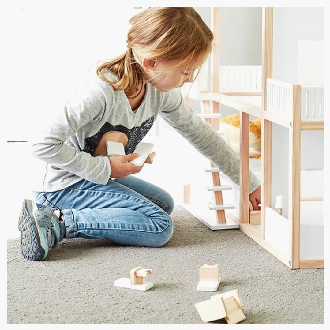 Pinolino: Poppenhuis naturel houten Meubels - 20-Delig