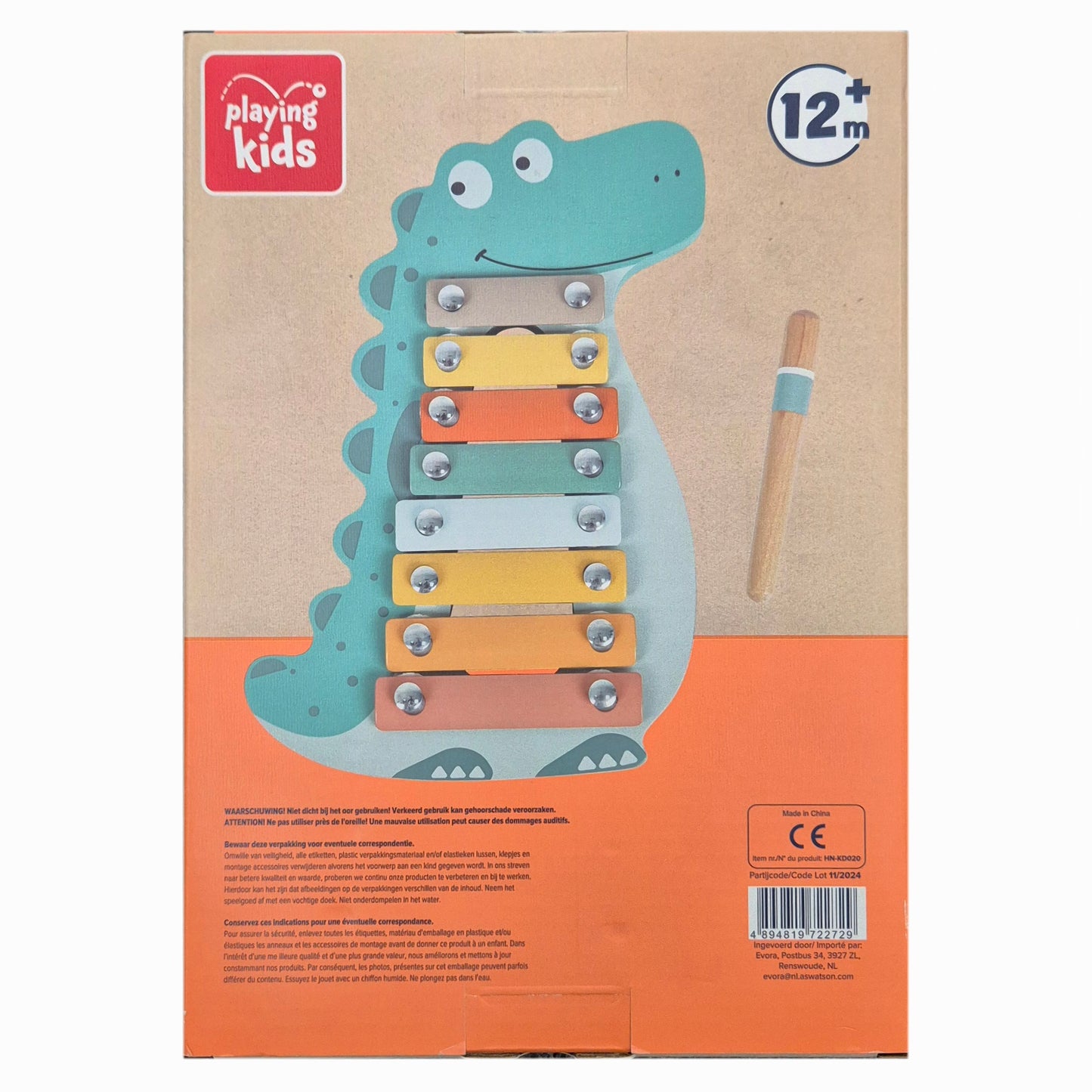 Playing Kids: Houten Xylofoon - Dinosaurus - 12mnd