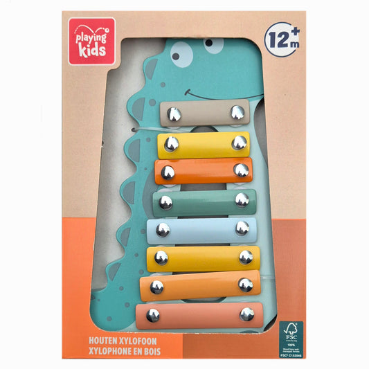 Playing Kids: Houten Xylofoon - Dinosaurus - 12mnd