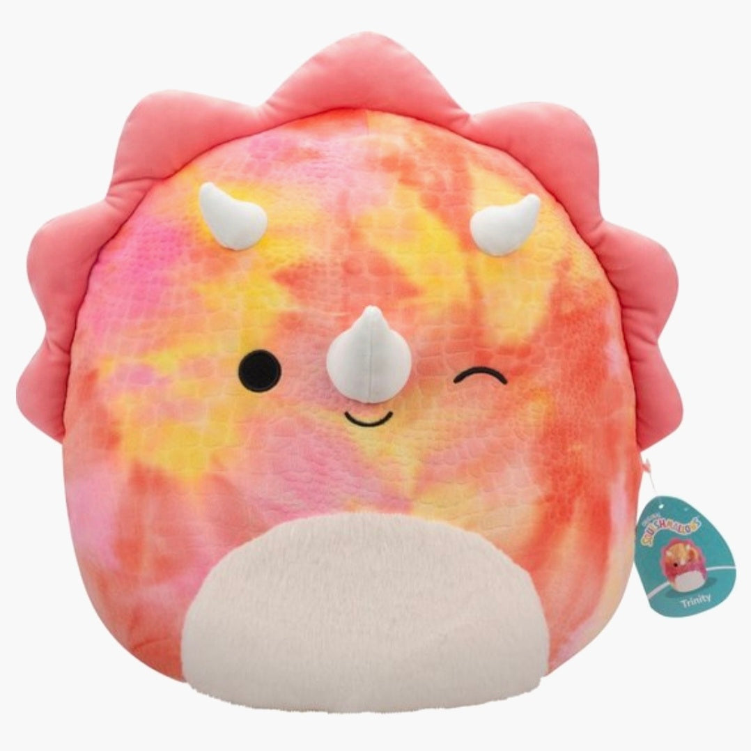 Squishmallows: Trinity Pink Tie-Dye Triceratops W/Fuzzy Belly and Winking - 40cm