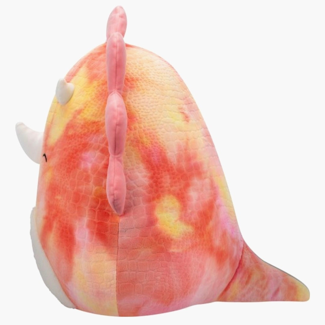 Squishmallows: Trinity Pink Tie-Dye Triceratops W/Fuzzy Belly and Winking - 40cm