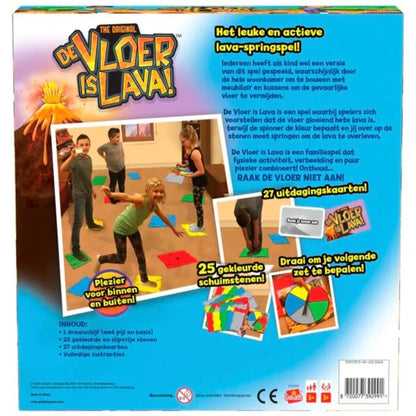 Achterkant van De Vloer is Lava met speluitleg, schuimtegels en uitdagingskaarten